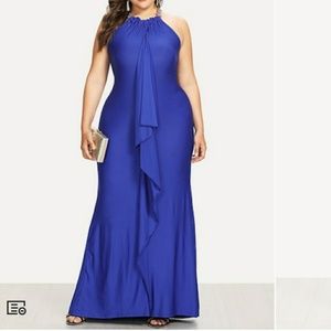 Royal Blue Halter Chain Neck Dress